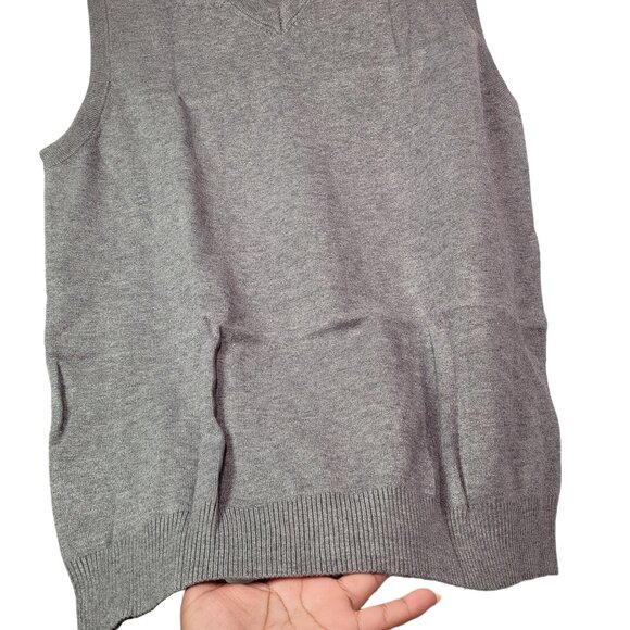 Men's Business Grey V-Neck Sleeveless Sweater Vest Pullover Size Large - Picture 5 of 8